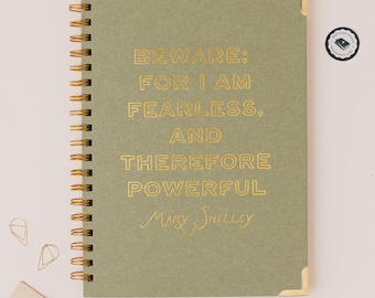 Mary Shelley Literary Quote Notebook | Green Linen Journal | Gold Foil Book Lover Gift | Feminist Gift for Readers & Writers