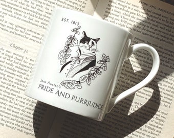 Jane Austen's Mr Darcy Pride and Purrjudice Bone China Mug for Book and Cat Lovers