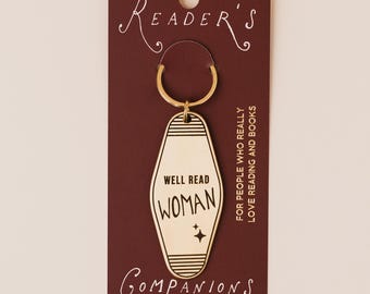 Well Read Woman Keyring, Solid Brass Book Lover Keychain, Reader Gift | Literary Accessory for Women | Bibliophile Gift
