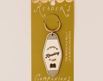 I'd Rather Be Reading Keyring, Solid Brass Book Lover Keychain | Reader Gift, Bibliophile Gift, Reading Accessory