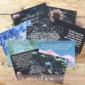 Cartes postales classiques de citation littéraire | Ensemble de 9 | Magnifique cadeau d'amant de livre | Wilde, Brontë, Woolf, Tolkien, Stoker, Kerouac, Atwood, Lewis, King