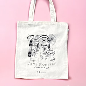 Jane Austen 'Jane Pawsten' Sustainable Fabric Tote Shopper Bag for Dog Lovers and Book Lovers