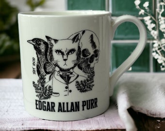 Edgar Allan Poe 'Purr' Bone China Mug for Book and Cat Lovers Gifts for readers Gothic