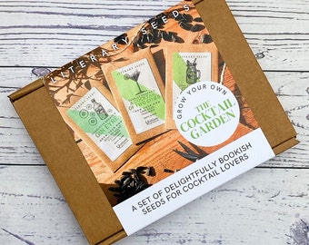 Literary Seeds: The Cocktail Garden | Seed Packet Puns on Classic Books | Grow Your Own Lime Basil, Mint + Cucumber | Book Lover, Gardener