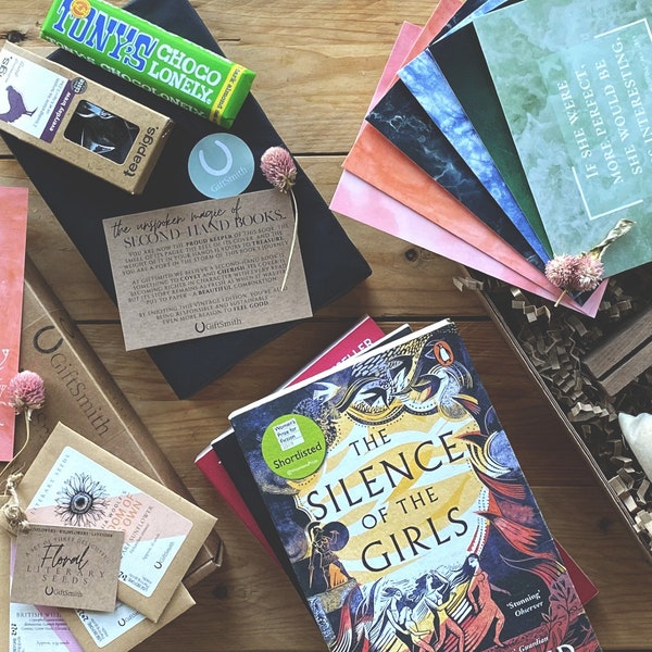 The Empowering Feminist Book Lover Box: Pre-Loved Book, Gorgeous Postcards, Floral Literary Seeds, Jasmine Bath Tea Bags, Tea + Chocolate...