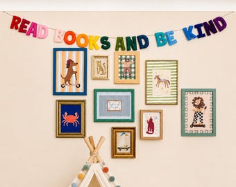 Rainbow Felt Letter Garland – Kids Room, Nursery, Playroom Decor | Read Books and Be Kind | Book Lover Gift for Children