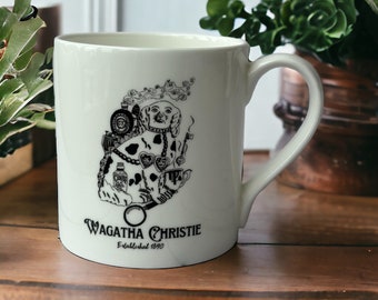 Agatha 'Wagatha' Christie Bone China Mug for Book and Cat Lovers Detective Crime Literary Novelty Gift