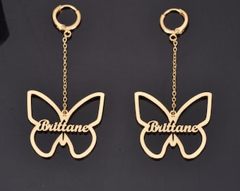 Custom Name Butterfly Earrings | Name Dangle Earrings | Name Plate Earrings | Custom Hoops | Name Hoop Earrings | Gift for Girlfriend
