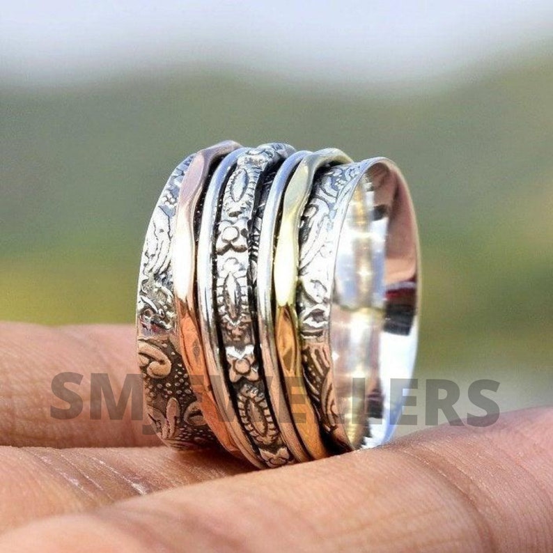 925 Sterling Silver Ring Worry Ring Jewelry Statement Copper Meditation Spinner Ring Bronze Gold Brass Ring Fidget Ring