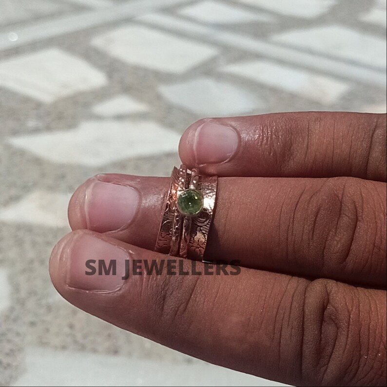 Peridot Spinner Ring-Solid 925 Copper Spinner Band-Three Tone Spins Ring-Anxiety Ring-Heart Ring-Gemstone Ring-Boho Ring-Gift For Women In66