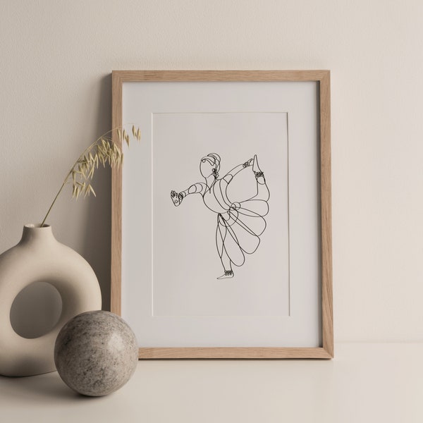 DANCER | Indian Dancer Printable Wall Art | Minimal Bharathanatyam Figure Line Art Digital Print | Black & White Print | Instant Download