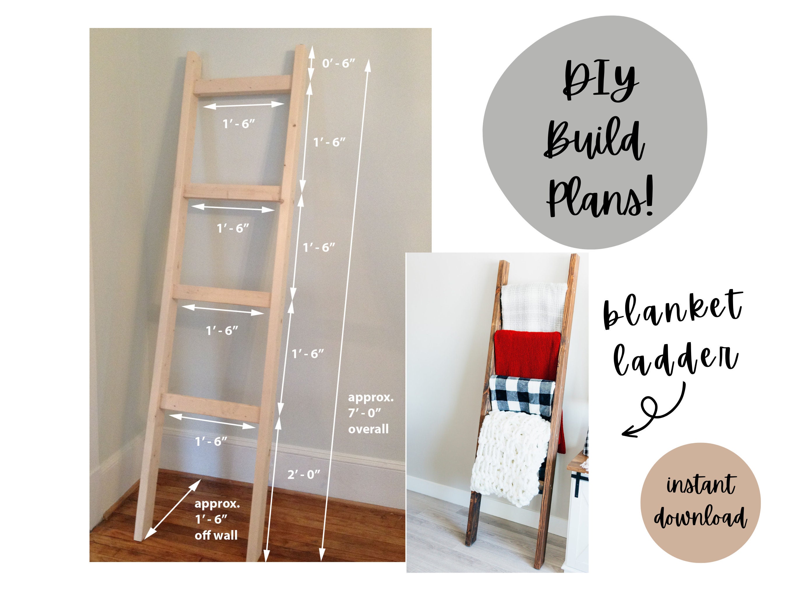 DIY Blanket Ladder L PDF File L Printable Plans L Instant Download L Home Decor Build Digital Download Etsy