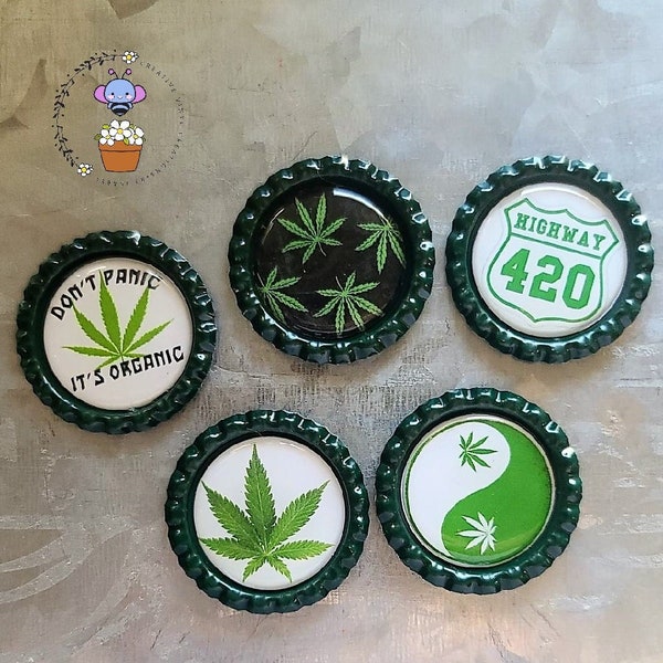 420 Cannabis Pot Weed Smoker Gift Bottlecap Refrigerator Office Filing Cabinet Magnets