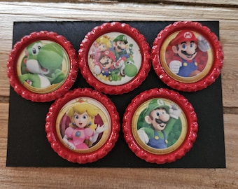 Mario Luigi Mario Bros Nintendo Bottlecap Refrigerator Office Filing Cabinet Magnets