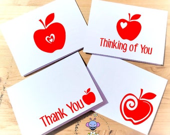 Red Apple Thank You Note Cards Set of 4