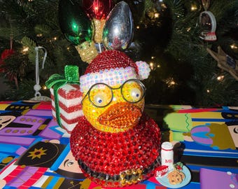 Pato de Papá Noel con brillantes diamantes de imitación