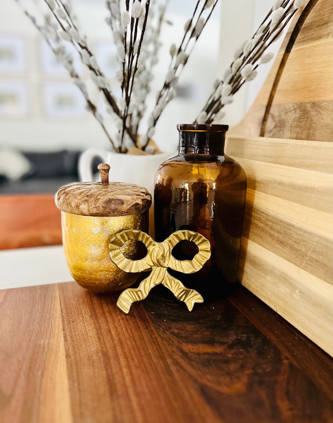 Vintage, Brass Bow Wall Decor, Decorative Ribbon, Farmhouse, Shabby Chic, French Country, Wall