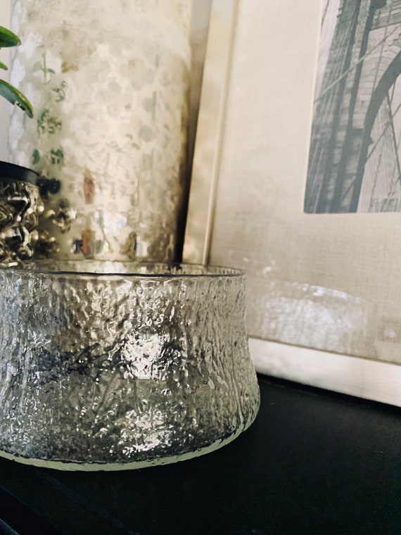 Vintage Crinkled Glass Bowl, Made in Finland