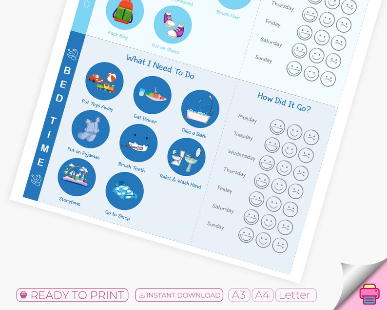 Boys Daily Routine Chart, Printable Chore Chart, Boy Responsibility, to ...