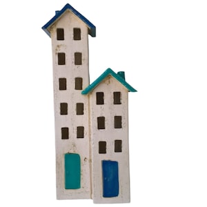 Maison double en céramique faite à la main pour la lumière du thé, cadeau de décoration, décoration de Noël, bougeoir, lanterne, cadeau de Pâques, décor de terrasse.