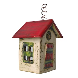 Maison en céramique faite à la main pour la lumière du thé, cadeau de décoration, décoration de Noël, bougeoir, lanterne, cadeau de Pâques, décor de terrasse.