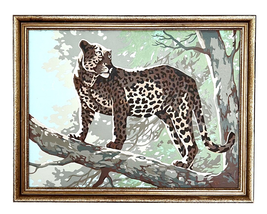 1960s Vintage Paint by Number Leopard Jaguar Art MCM Jungle Etsy