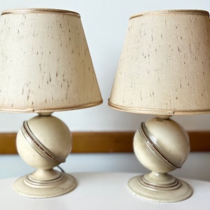 1930s Pair of Art Deco Saturn Lamps w/ Original Bulb Shades STUNNING Vintage Bedside Lamps