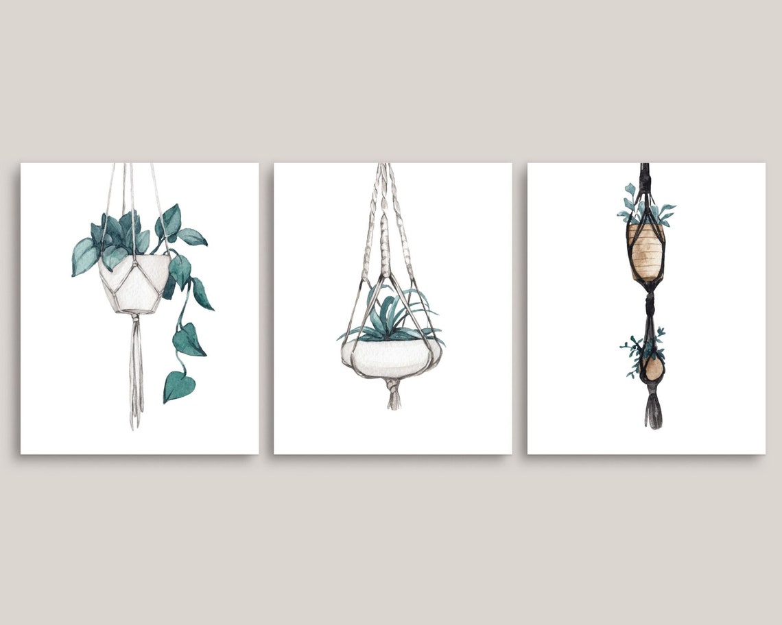 Hanging Plants Wall Art Botanical Print Set of 3 Watercolor | Etsy