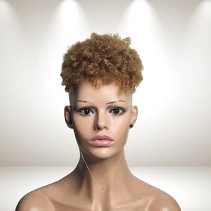 Crown Hair Topper: Honey Blonde Synthetic Afro Tight Curls  Pixie Cut, Clip-In Hairpiece