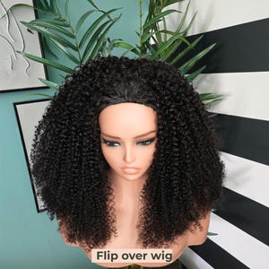 Kinky Curly Flip Over Wig | Natural Black Half Wig | Versatile Wig | Clip-On Hair Extensions | Custom Wig | Mother’s Day Gift