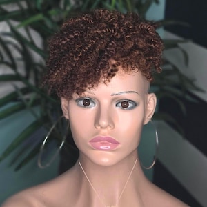 Afro Curly Crown Hair Topper: Short Pixie Clip-In  Synthetic Net Wig Cap