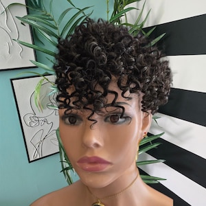 Curly Clip-In Bangs: Natural Black Synthetic Hair Extension, Fashion Hair Wigs