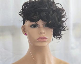 Women Short Curly Hair Topper Clip in HUMAN HAIR MIX Half Wig Extensions