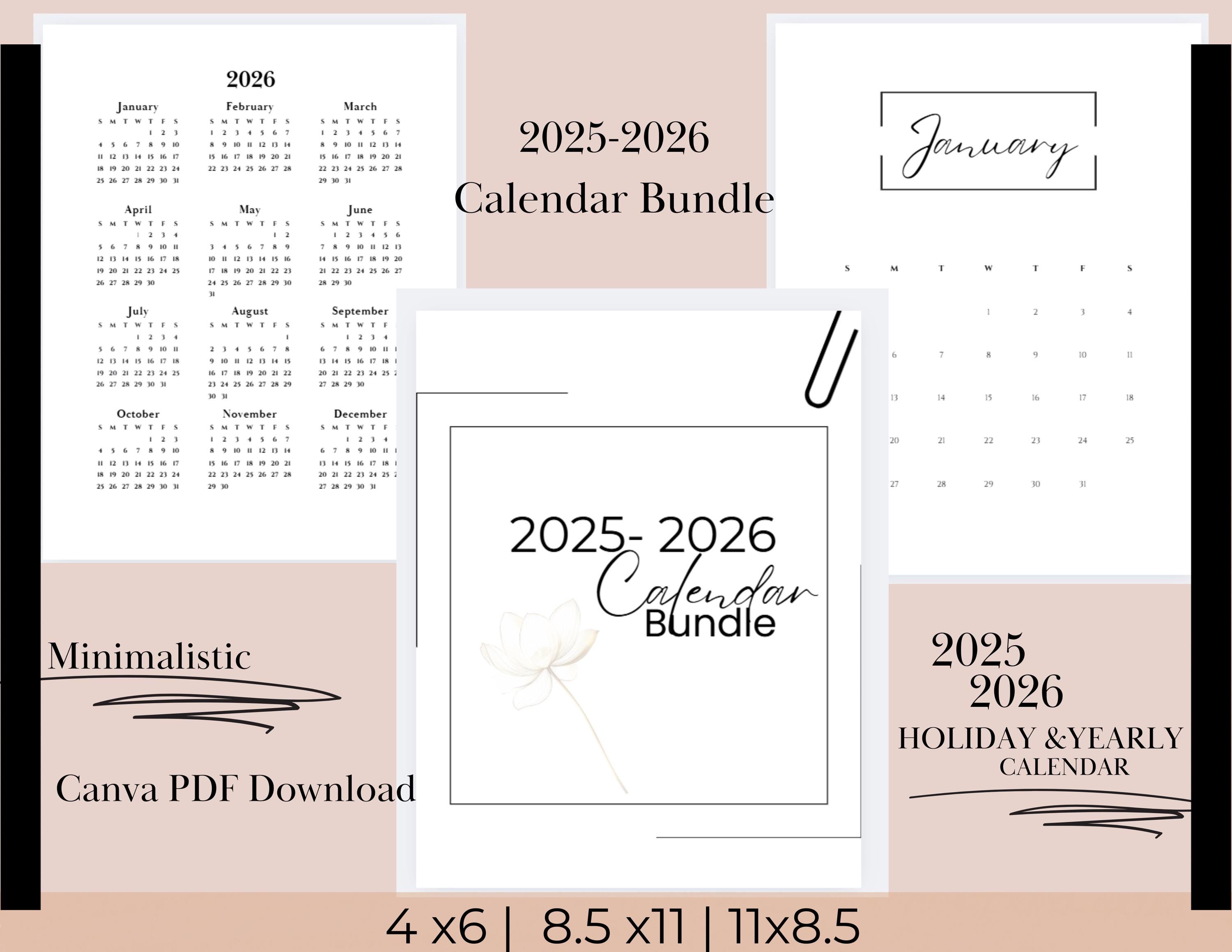 2025-2026 Printable PDF Calendar | Monthly, Holiday, and Yearly