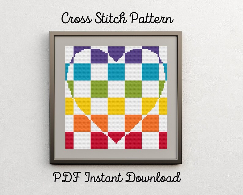 Rainbow Heart Checkerboard Cross Stitch Pattern Rainbow Etsy Australia