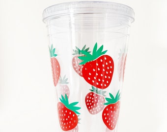 Strawberry Acrylic Tumbler, Acrylic Tumbler with Lid and Straw, Custom Acrylic Tumbler, Gift for Her, Custom Personalized Gift