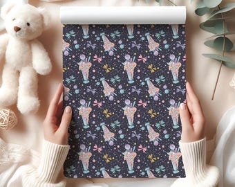 Milkshake Wrapping Paper | Ice Cream Gift Wrap with Sweets & Bows | Fun Dessert Party Wrapping Sheet | Birthday Gift Wrap for Kids and Teens