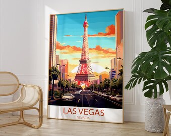 Las Vegas Nevada Travel Poster Print | Eiffel Tower Casino Wall Art | Vintage US City Decor | Multiple Sizes Available