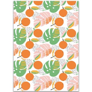 Papel de regalo con diseño de cítricos tropicales / Papel de regalo con diseño de hoja de monstera naranja (acabado mate supersuave) imagen 2