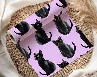 Black Cat Wrapping Paper Gothic Gift Wrap for Halloween Birthdays Pet Lovers Parties Baby Showers Unique Animal Design Elegant