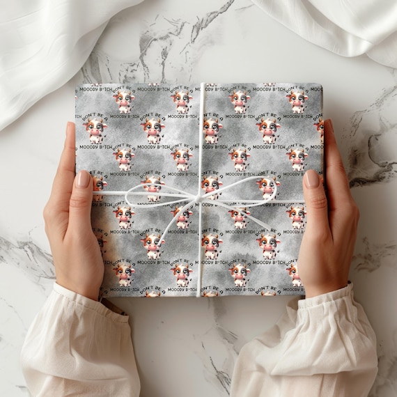 Funny Cow Wrapping Paper | Sassy Animal Birthday Gift Wrap (Super Smooth Matte)