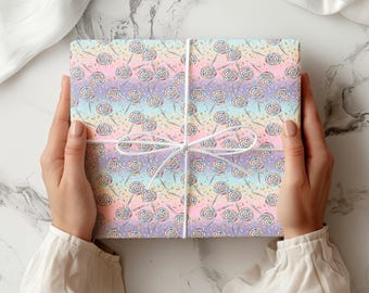 Pastel Lollipop Wrapping Paper for Birthdays, Baby Showers and Sweet-Themed Gifts – Candy Print Gift Wrap Sheet