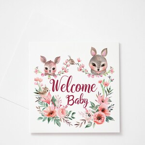 Welcome Baby Greetings Card - New Baby Cards - Typography Card Recycled Envelope Cardstock New Parents - Animals