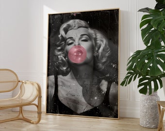 Marilyn Monroe Pink Bubblegum Print Poster Wall Art A1 A2 A3 A4 A5 A6 Maxi Home Decor Unframed Art Work Wall Art Make Up Wall Prints