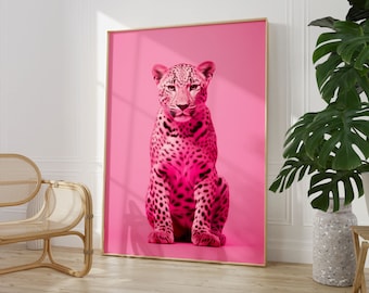 Impresión de guepardo rosa - Póster de pared - Tamaño A1, A2, A3, A4, A5, A6 Maxi - Decoración del hogar, obra de arte sin marco - Dormitorio y cocina