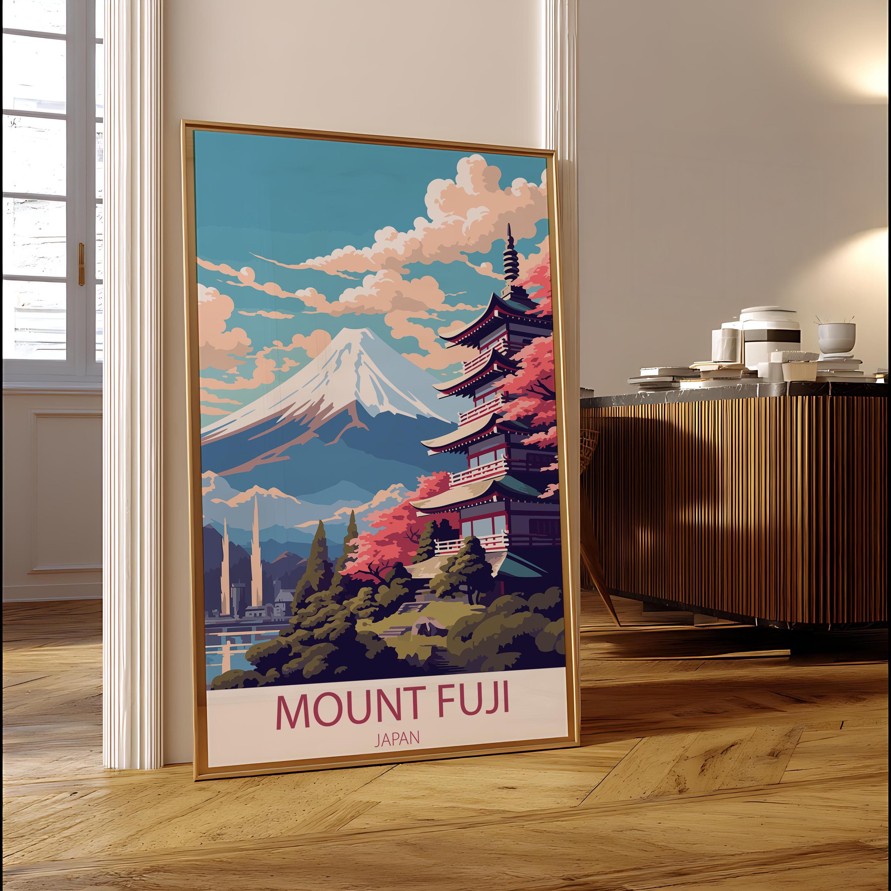 Mount Fuji Japan Travel Poster Print | Pagoda Cherry Blossom Wall Art ...