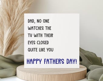 Funny Father’s Day Card – “Watching TV with Eyes Closed” Joke Card for Dad, Humorous Greeting, Lazy Day Gift