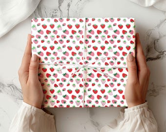 Pink Strawberry Print Pattern Wrapping Paper - Stationery - Cute Gift Wrapping for Anniversary, Birthdays, Weddings - Gifts For Her