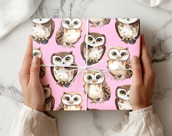 Owl Wrapping Paper Sheet – Woodland Animal Gift Wrap for Birthday, Baby Shower, Rustic Wedding, Autumn Parties & Special Occasions