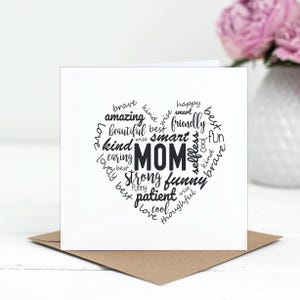 Mom Herz Worte Grußkarte - Muttertagskarten - Lustige Typografie Karte Recycling Umschlag Karton